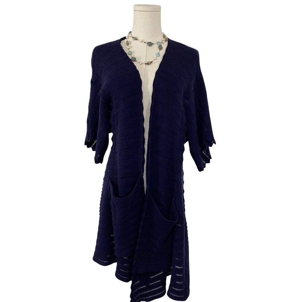 Guinevere Anthropologie Navy Stripe Mixed Knit Open Front Long Cardigan Small